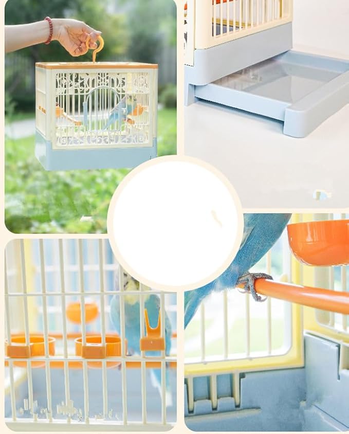 Portable Foldable Bird Cage - 360° Full View Bird Cage with Hook/Food Bowl/Perch, Slide-Out Tray for Easy Cleaning, Essential for Travel and Outings (Includes Carrying Hook)