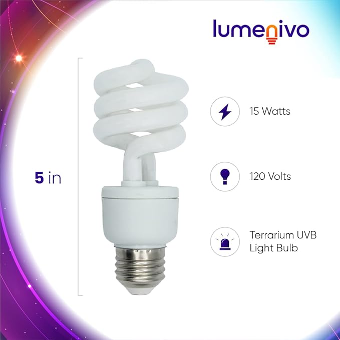 lumenivo 15 Watt UVB Reptile Light 5.0 15W Spiral Reptile Heat Terrarium Light Bulbs for Turtles, Gecko, Tortoise, Snake, Lizard, Chameleons, and Insects - 120V - 1 Pack