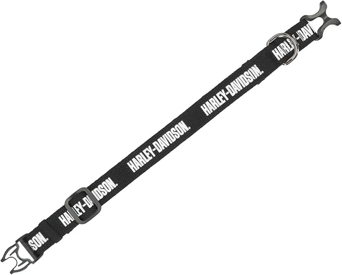 Harley-Davidson Cotton Webbing H-D Text Adjustable Pet Collar – Black/White (M)