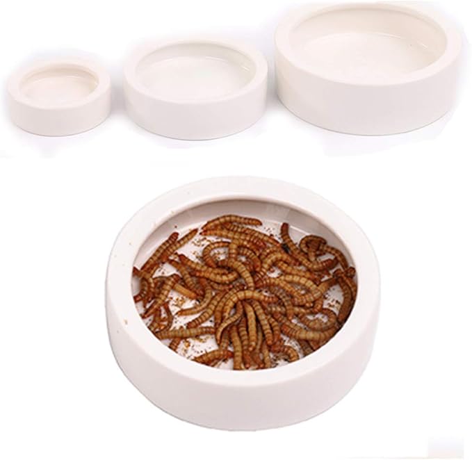 Reptile Food Water Bowl, 2 pcs Ceramics Worm Dish ,Anti-Escape Reptile Water Feeder ,Mealworm Bowl for Lizard Gecko Bearded Dragon, (S,M,L) (Large)