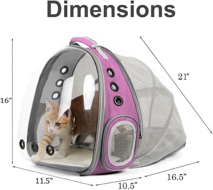 halinfer Expandable Pink Cat Backpack Carrier, Fit up to 12 lbs, Space Capsule Clear Bubble Window Pet Carrier Backpack for Kitten Bunny Rabbit and Small Puppy