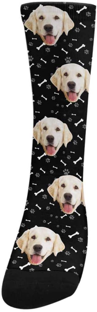 MyPupSocks Custom Personalized Photo Pet Face Socks, Cat and Dog Tracks Paws Bones Crew Socks with Picture for Men Women