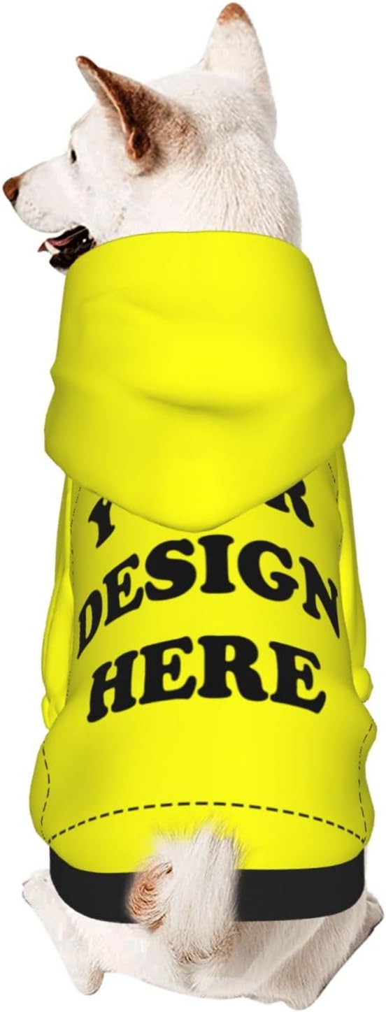Personalized Chihuahua Dog Hoodie, Custom Pet Warm Sweatshirt Costume with Name Number Photo, Customize ID Clothes for Pupppy Kitten Dogs Cats, Yellow, XS