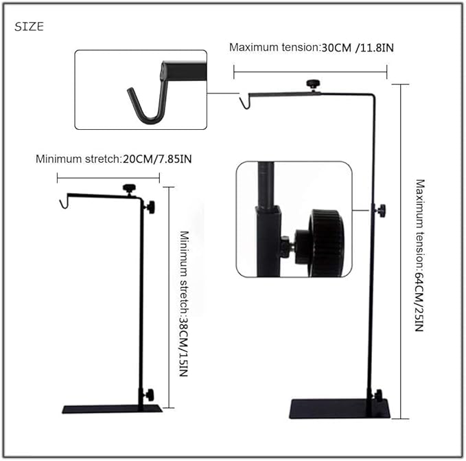 Hamiledyi Adjustable Reptile Lamp Stand 15"-25" Metal Bracket - Heavy-Duty Heat/UVB Light Holder for Reptile Terrariums, Turtle Tanks & Amphibian Habitats