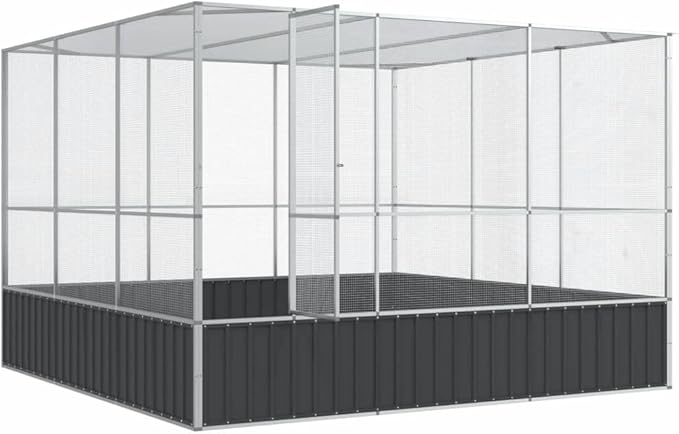 Steel Aviary Silver, Steel Bird Cage, Outdoor Aviary Parrot Cage Wide Flight Metal Birdcage, 122.4"x120.9"x83.5" Steel,-83