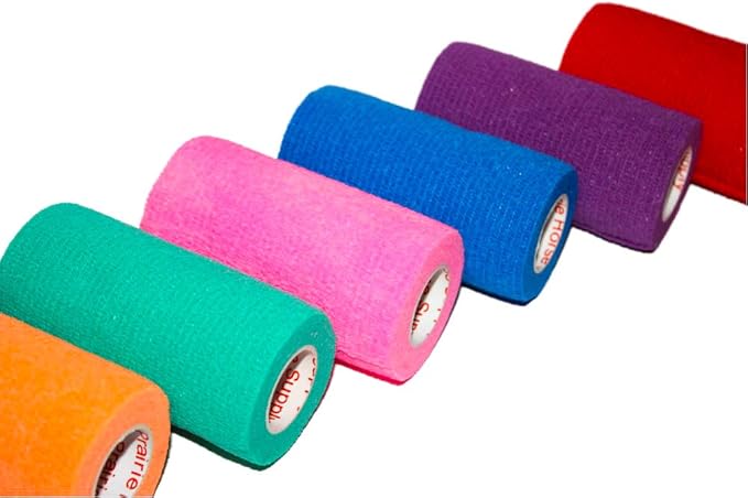 3 Inch Vet Wrap Tape Bulk (Assorted Colors) (Pack of 6) Self Adhesive Adherent Adhering Flex Bandage Grip Roll for Dog Cat Pet Horse