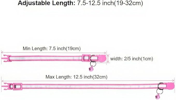 3 Pack Reflective and Breakaway Cat Collars with Bells，Adjustable Kitten Collars from 7.5 to 12.5 Inches, Ideal of Kitten Collar, Suitable for Girls and Boys (Pink)
