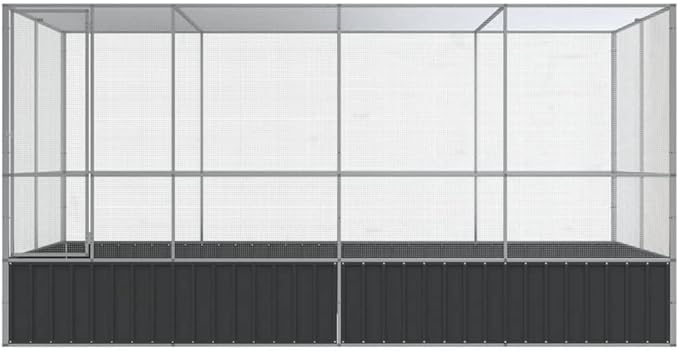 Large Metal Heavy Duty Walk-in Aviary Cage with Extension, Ample Activity Space Bird Cage with Lockable Door Also for Chickens and Rabbits, Silver 164.6"x81.5"x83.5" Steel,-519