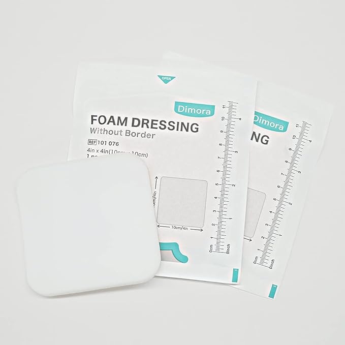 Dimora Foam Dressing, Sterile Non-Adhesive Hydrophilic Pads, Highly Absorbent 4"x4"(10 cm*10 cm) Pack of 10 Square Waterproof Dressing for Wound Care