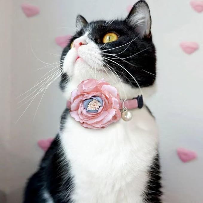 Fupo Cat Collar - Breakaway Adjustable with Bell& Flower (Pink)