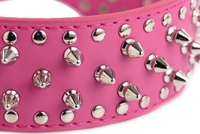 Serijoars Spiked Studded Dog Collar, PU Leather Dog Collar, Adjustable Pet Collars for Medium or Large Breed Pet (M, Light Brown)