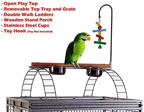 4 Size, XX-Large 40"x30"x72"H Castle PlayTop Parrot Cage for Large Macaws Cockatoos African Grey Amazon (40" x 30" x 72"H)
