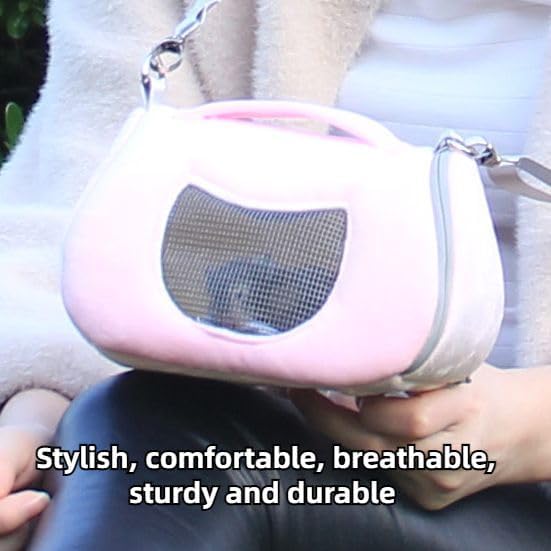 Small Pet Carrier Bag with Adjustable Shoulder Strap Hamster Travel Cage Breathable Carrier Portable Travel Carrier for Birds Sugar Glider Golden Hamsters (Pink B)