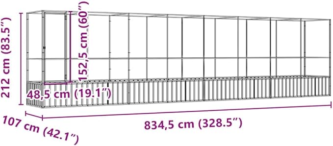 Large Metal Heavy Duty Walk-in Aviary Cage with Extension, Ample Activity Space Bird Cage with Lockable Door Also for Chickens and Rabbits, Silver 328.5"x42.1"x83.5" Steel,-516