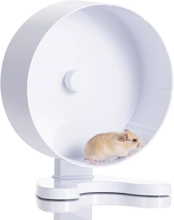 Super Silent Hamster Wheel, 8.5 Inches Small Animal Exercise Wheel for Gerbil, Syrian & Dwarf, Chinchilla Wheel with Stable Stand, White