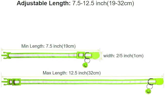 3 Pack Reflective and Breakaway with Bells of Cat Collar，Adjustable from 7.5 to 12.5 Inches, Ideal of Kitten Collar, Suitable for Girls and Boys (Fluorescent Green)