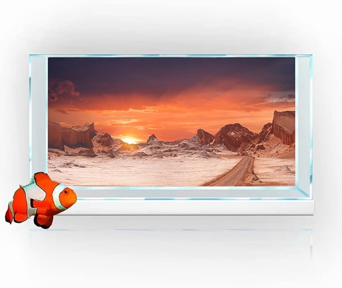 72X16IN Sun and Desert Moon Themed Reptile Habitat on Orange Durable Decorative Background, Terrarium Background with 10EVA Double-Sided Tape
