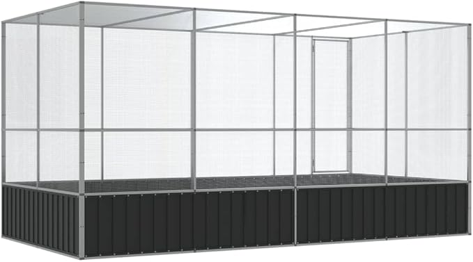Large Metal Heavy Duty Walk-in Aviary Cage with Extension, Ample Activity Space Bird Cage with Lockable Door Also for Chickens and Rabbits, Silver 164.6"x81.5"x83.5" Steel,-412