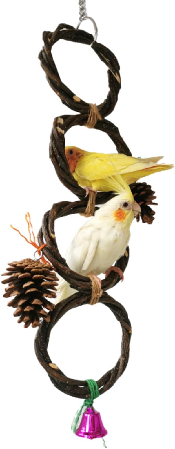 Circle Straw Bird Swing Stand Bird Perches Stand Hanging Chewing Toy for Parrots Bird Playground Cage Accessories Climbing Rope Net Ladders for Foraging Toys（Random Color） (4 Rings)