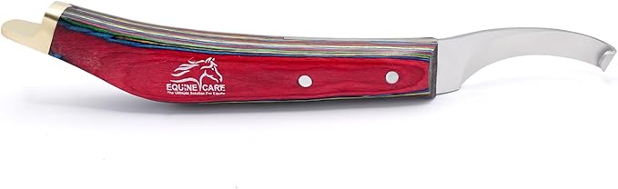Equine Care Farrier Hoof Knife Left-Handed - Ultra-Sharp J2 Stainless Steel Blade, Brass Cap, Ergonomic Sheet Handle - Professional Tool for Hoof Trimming, Shoeing, Horse & Cow Hoof Care.