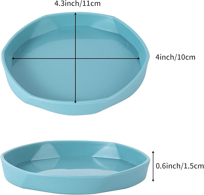 COMSUN 4 Pack Small Reptile Food Dish Bowl, Plastic Worm Water Dish Plate for Lizard Gecko Bearded Dragon Chameleon 4" W x 4" D x 0.5" H, Blue and Yellow