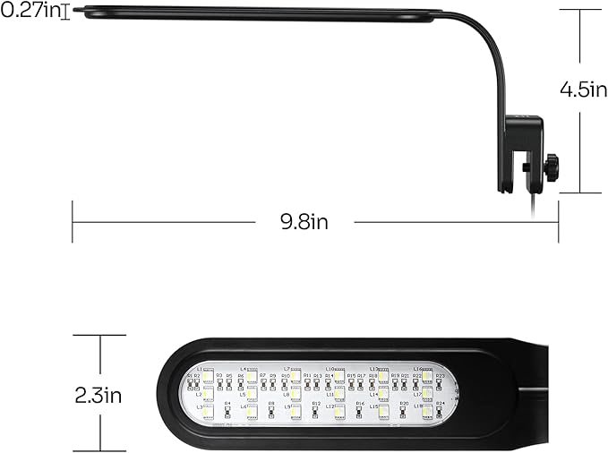 REPTI ZOO 5W Reptile Terrarium Light Fixture, Day and Night LED Clip Light for Reptile Tank, Full Spectrum White Bule Red Lights, 7 Light Modes Clamp Lamp
