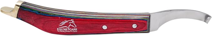 Equine Care Farrier Hoof Knife Left-Handed - Ultra-Sharp J2 Stainless Steel Blade, Brass Cap, Ergonomic Sheet Handle - Professional Tool for Hoof Trimming, Shoeing, Horse & Cow Hoof Care.