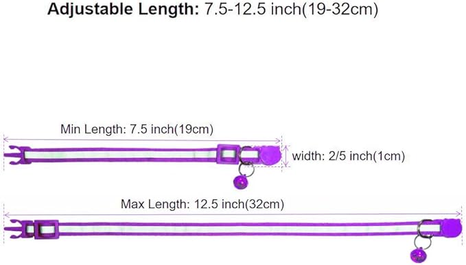 3 Pack Reflective and Breakaway Cat Collars with Bells，Adjustable Kitten Collars from 7.5 to 12.5 Inches, Ideal of Kitten Collar, Suitable for Girls and Boys (Purple)
