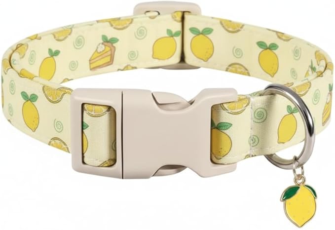Dog Collar, Spring Summer Dog Collar with Yellow Lemon and Cute Charm, Pet Collar with Quick Release Buckle and Durable Fabric, Suitable for Small Dogs