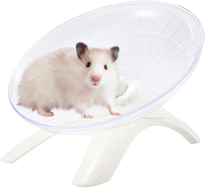 Silent Running Wheel for Small Animals, 12 Inch Flying Saucer Design, Exercise Wheel for Hamsters, Guinea Pigs, Hedgehogs (White)