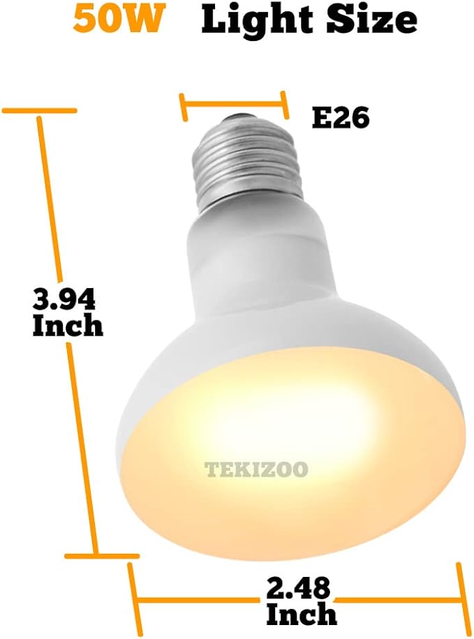 Heat Lamp Bulbs Reptile Basking Light Spot Daylight for Bearded Dragon,Lizard,Tortoise,Amphibian 50W (2 Pack)