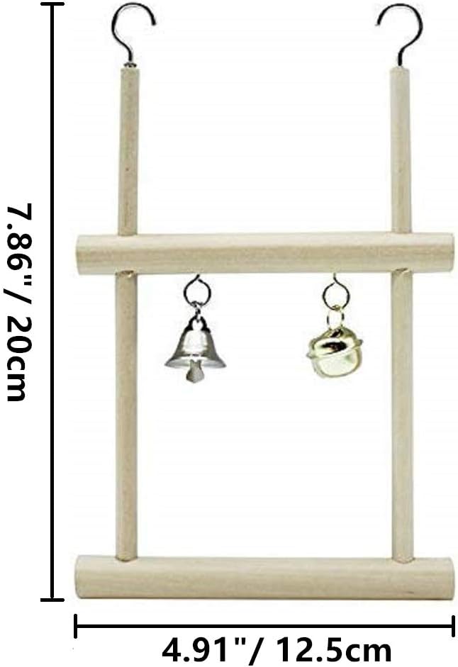 Litewoo Bird Stand Parrot Perches Hanging Swing Natural Wood Stand Platform with Bells for Finch Parakeet Budgie African Grey Cockatiel Cage Accessories