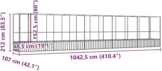 Outdoor Aviary Bird Cage, Galvanized Steel Outside Ample Activity Space Birdcage, 410.4"x42.1"x83.5", -266