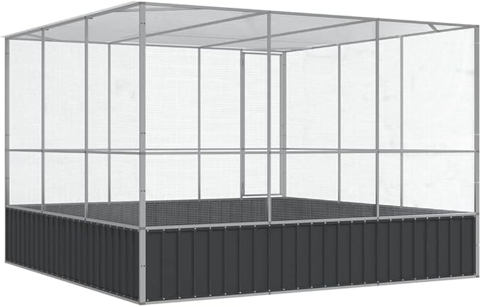 Large Metal Heavy Duty Walk-in Aviary Cage, Ample Activity Space Bird Cage with Lockable Door Also for Chickens and Rabbits, Silver 122.4"x120.9"x83.5" Steel,-405