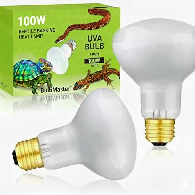 Reptile Heat Lamp Bulb 100 Watts UVA Basking Light for Reptiles and Amphibian, Basking Light for Bearded Dragon, UVA Reptile Light Bulb E26 Base 2 Pack