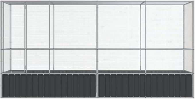 Large Metal Heavy Duty Walk-in Aviary Cage with Extension, Ample Activity Space Bird Cage with Lockable Door Also for Chickens and Rabbits, Silver 164.8"x42.1"x83.5" Steel,-407