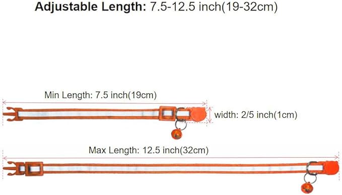 3 Pack Reflective and Breakaway Cat Collars with Bells，Adjustable Kitten Collars from 7.5 to 12.5 Inches, Ideal of Kitten Collar, Suitable for Girls and Boys (Orange)