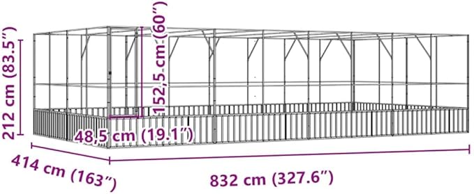 Large Metal Heavy Duty Walk-in Aviary Cage with Extension, Ample Activity Space Bird Cage with Lockable Door Also for Chickens and Rabbits, Silver 327.6"x163"x83.5" Steel,-528