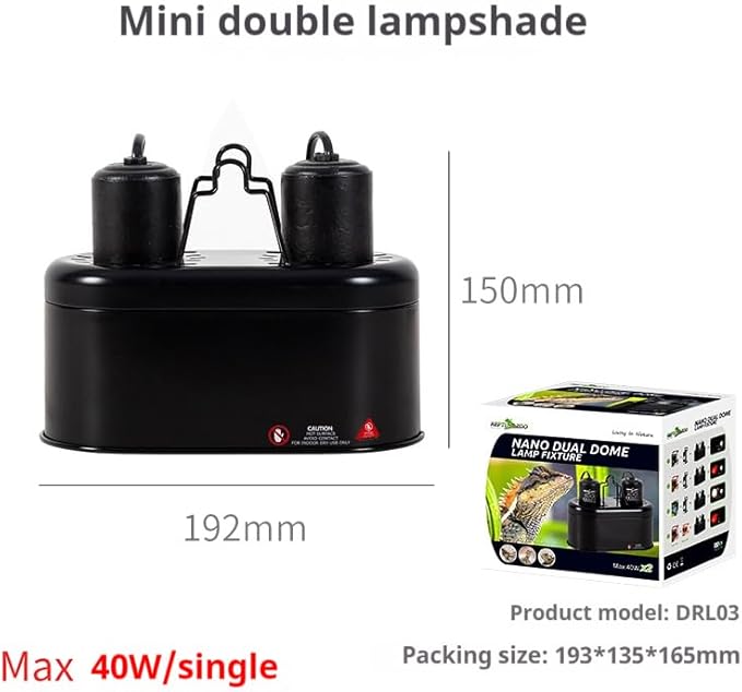 REPTI ZOO Nano Combo Dual Reptile Deep Dome Lamp Fixture for Reptile Max 40 Watts Max Bulb Height 4 inch Per Socket UVB Light Fixture Dual Lamp