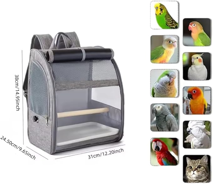 Portable Bird Carrier Bird Backpack with Perch and Tray for Birds Cockatiel Parrot Breathable Large Space Bird Cage Travel Bag