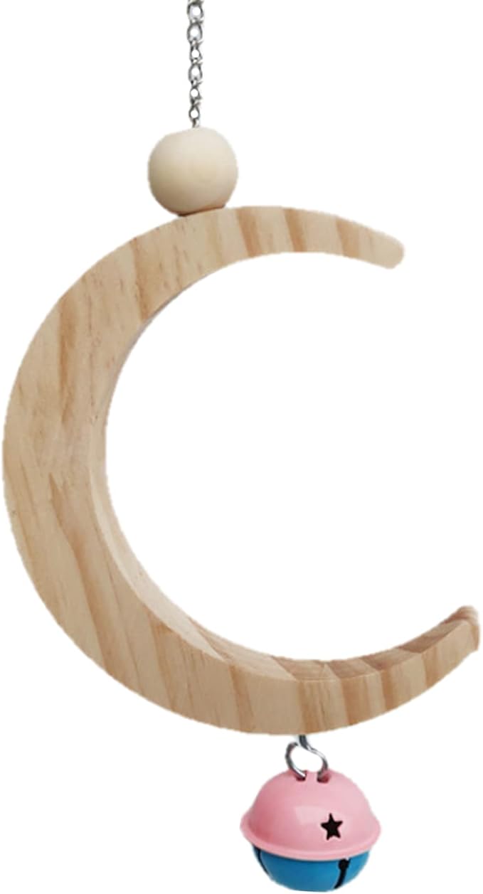 Parakeet Wood Swing Moon Shaped Hanging Ring Bird Branch Chew Parrot Toys (Large)