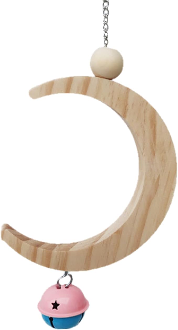 Parakeet Wood Swing Moon Shaped Hanging Ring Bird Branch Chew Parrot Toys (Large)