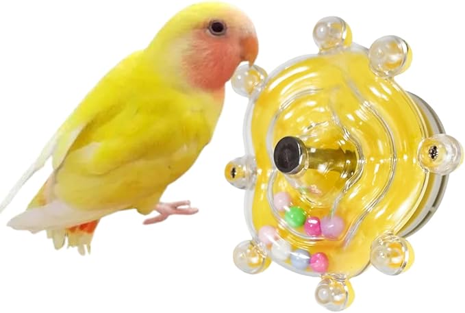 Parrot Spinner Toy, Funny Parakeet Toy Interactive Parrot Toy Bird Toy Spinning Rattle Cockatiel Toys Bird Cage Accessories for Entertainment Chewing Exercise (Yellow)