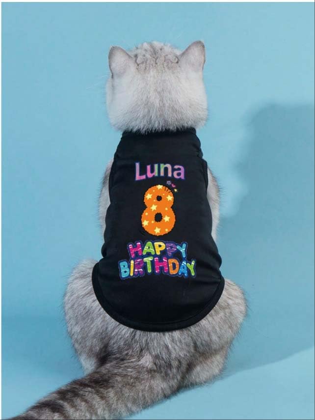 Custom Dog Birthday Shirt,Personalized Pet Apparel Print with Name Age Number,Pet Birthday Outfit,Lightweight Breathable Cotton Vest for Small Medium Large Dogs Cat (White, 5X-Large)