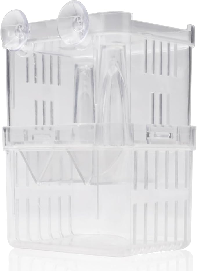 2 Pieces Floating Fish Breeder Box for Aquarium Divider, Transparent Fish Isolation Breeding Box with Suction Cups, Shrimp Tank Hatchery Fry Incubator for Clownfish Betta Guppy Acclimation