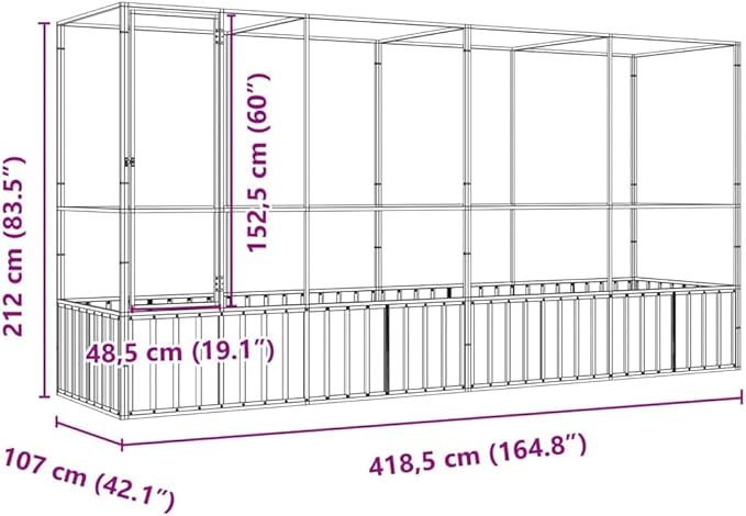 Large Bird Aviary with Extension, Outdoor Galvanized Steel Bird Cage, Galvanized Steel Outdoor Bird Aviary, Mesh Fence Bird House for Small Animals, 164.8"x42.1"x83.5"