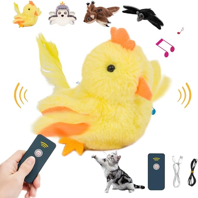 Flapping Bird Cat Toy, Interactive Chirping Bird Cat Toy, Simulated Chirping Bird Cat Toys Flapping Wings, Rechargeable, 3 Modes, Touch Activated (Chicken)