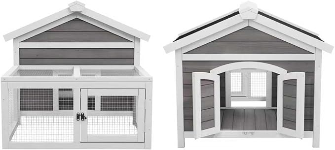 Small Rabbit Hutch Wooden Easy to Assemble and Stable Bunny Cage with Waterproof Roof Indoor and Outdoor for Indoor and Backyard use Bunny Rabbit Chick (White)