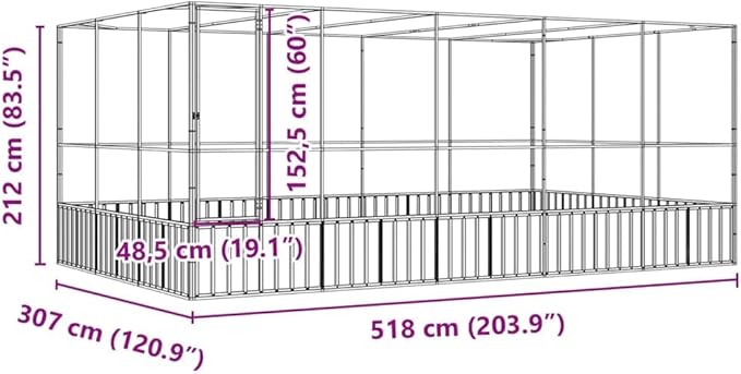 Large Bird Aviary with Extension, Outdoor Galvanized Steel Bird Cage, Galvanized Steel Outdoor Bird Aviary, Mesh Fence Bird House for Small Animals, 203.9"x120.9"x83.5"