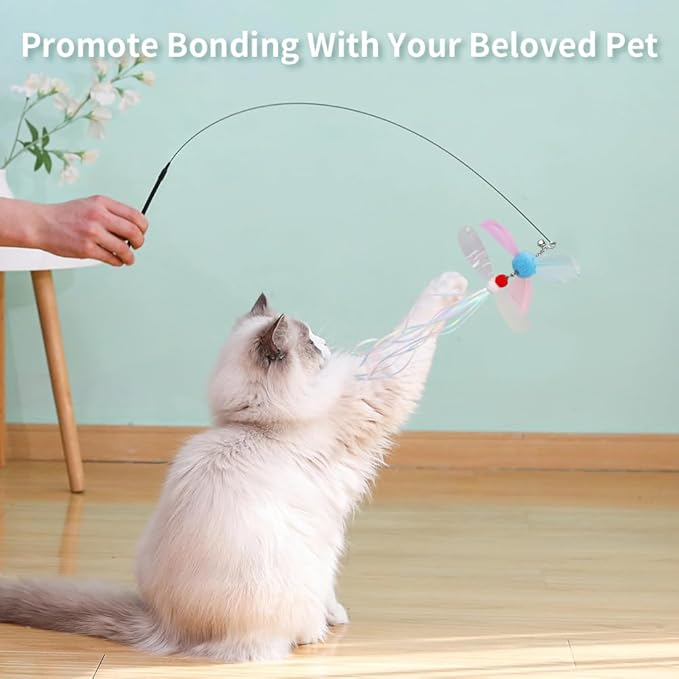 PAZ'S GIFT Cat Wand Toys, Rotating Feather 2 Piece Catnip wzggle Sounding Toy, Soft and Durable, Interactive cat Kick Toys for Indoor Play
